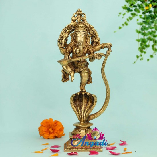 Ganesha Dancing On Snake Brass Statue