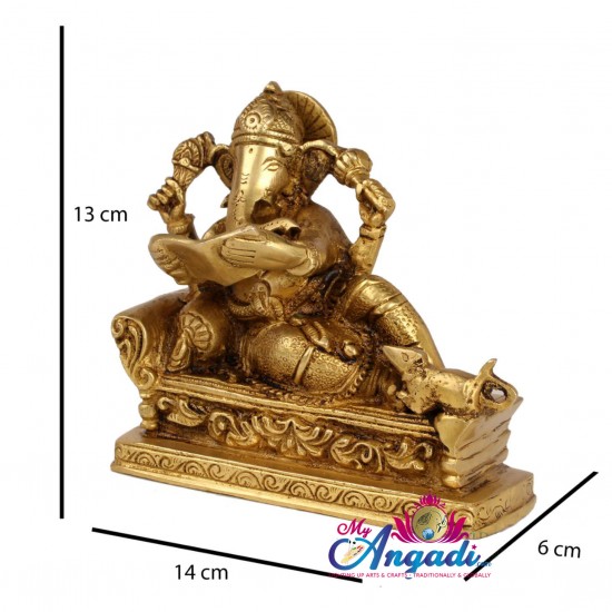 Ganesha Reading Book Brass statue