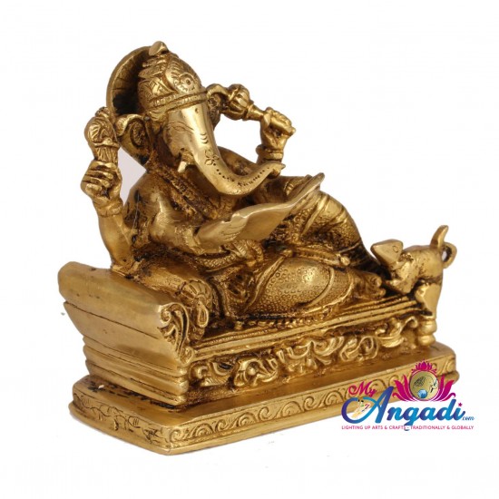 Ganesha Reading Book Brass statue