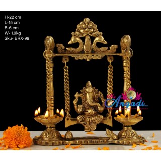  Ganesha Swinging With Lamp Brass Statue