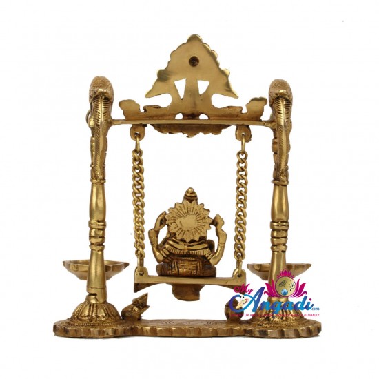  Ganesha Swinging With Lamp Brass Statue