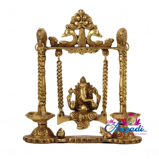Ganesha Swinging With Lamp Brass Statue Ganesha Swinging With Lamp Brass Statue