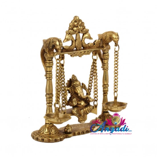  Ganesha Swinging With Lamp Brass Statue