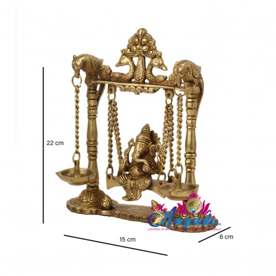  Ganesha Swinging With Lamp Brass Statue