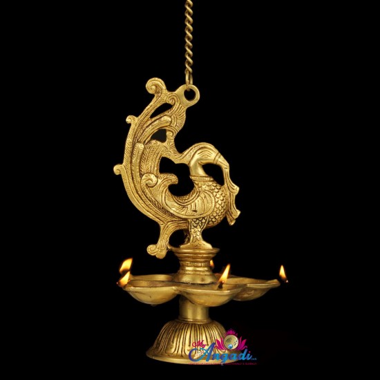 Brass Hanging Peacock Lamp