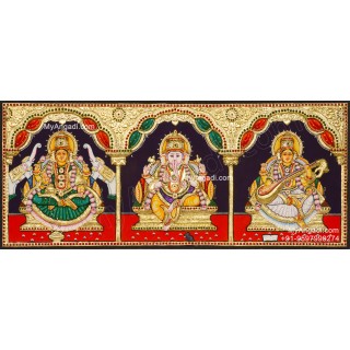 3 Panel Ganesha Lakshmi Saraswathi Tanjore Painting