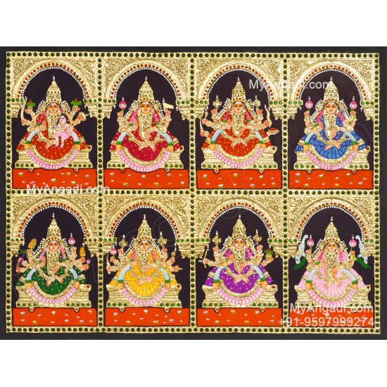 Ashta Lakshmi Tanjore Painting, AshtaLakshmi Tanjore Painting