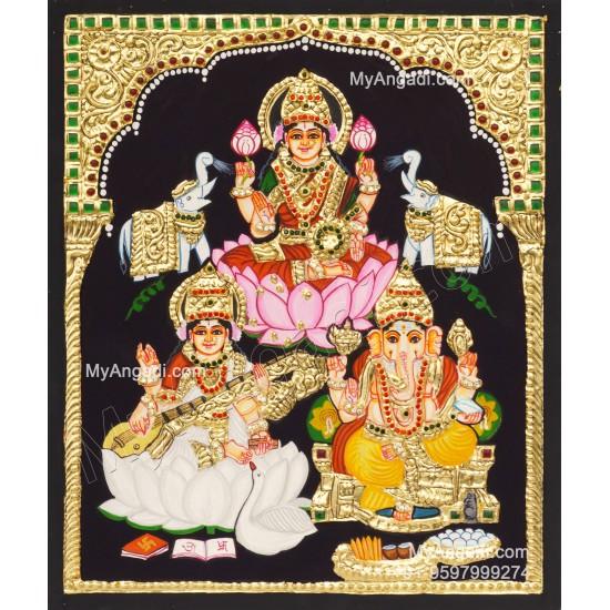 Ganesha Lakshmi Saraswathi Tanjore Painting