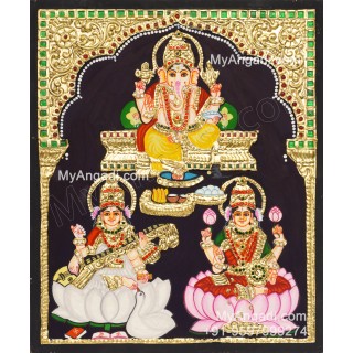 Ganesha Lakshmi Saraswathi Tanjore Painting