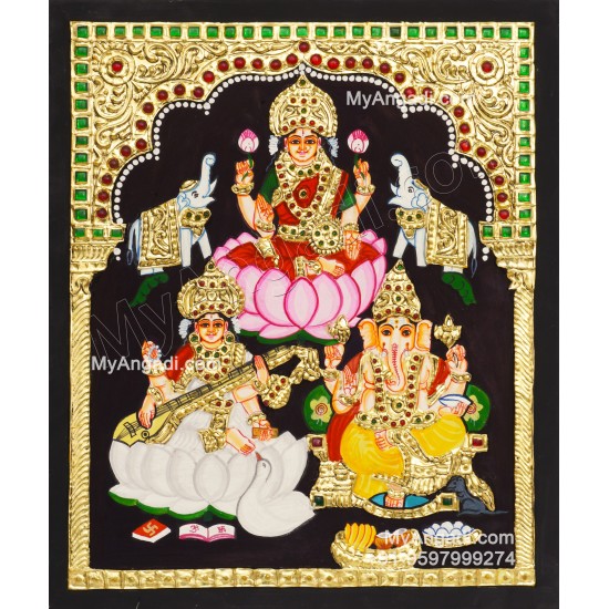 Ganesha Lakshmi Saraswathi Tanjore Painting