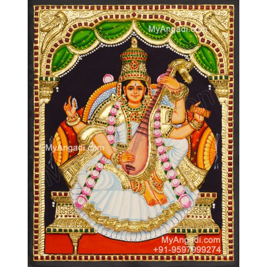 Saraswathi  3D Tanjore Painting