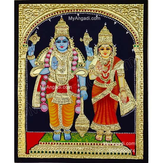 Vishnu and Lakshmi Tanjore Painting, Vishnu and Lakshmi Tanjore Painting