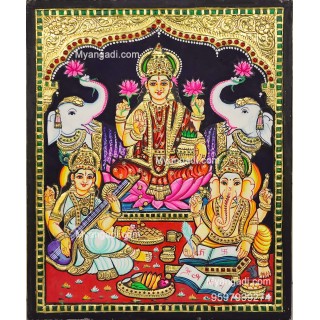 Lakshmi Ganesha Saraswathi Tanjore Painting