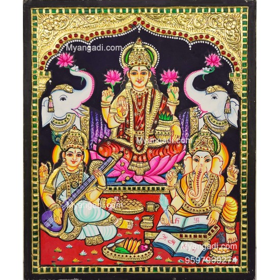 Lakshmi Ganesha Saraswathi Tanjore Painting