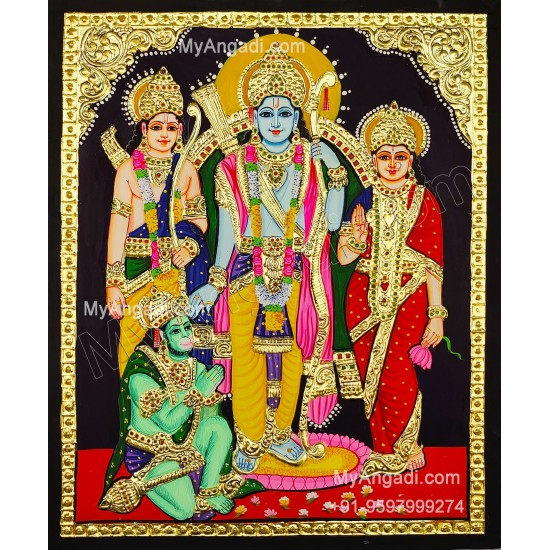 Ram Darbar - Ram with Sita, Hanuman, Lakshmanan Bharathan and Shatrughna Tanjore Painting Ram Darbar - Ram with Sita, Hanuman, Lakshmanan Bharathan and Shatrughna Tanjore Painting