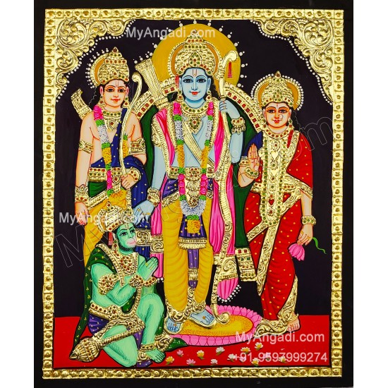 Ram Darbar - Ram with Sita, Hanuman, Lakshmanan Bharathan and Shatrughna Tanjore Painting