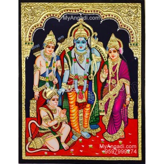 Ram Darbar - Ram with Sita, Hanuman, Lakshmanan Bharathan and Shatrughna Tanjore Painting