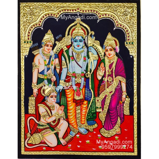 Ram Darbar - Ram with Sita, Hanuman, Lakshmanan Bharathan and Shatrughna Tanjore Painting