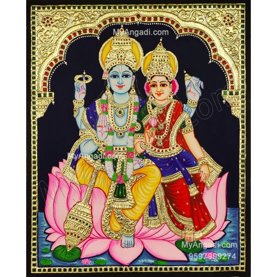 Vishnu and Lakshmi Tanjore Painting, Vishnu and Lakshmi Tanjore Painting