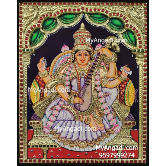 Saraswathi  3D Tanjore Painting