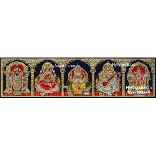 5 Panel Balaji Lakshmi Murugan Ganesha Saraswathi Tanjore Painting