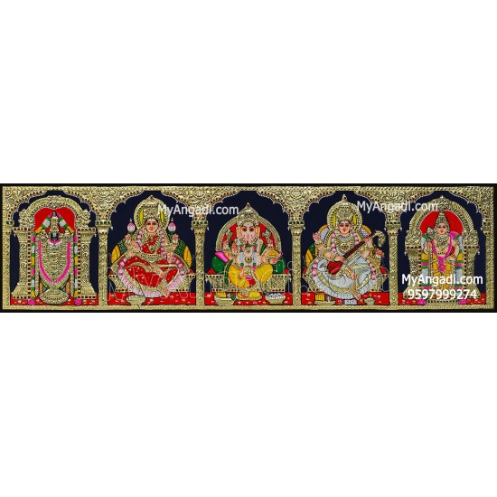 5 Panel Balaji Lakshmi Murugan Ganesha Saraswathi Tanjore Painting 5 Panel Balaji Lakshmi Murugan Ganesha Saraswathi Tanjore Painting