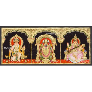 3 Panel Hanuman Balaji  Saraswathi Tanjore Painting