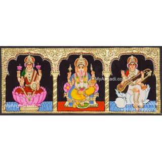 Ganesha Lakshmi Saraswathi Tanjore Painting