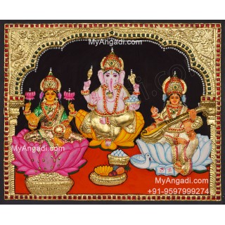 3D Ganesha Lakshmi Saraswathi Tanjore Painting