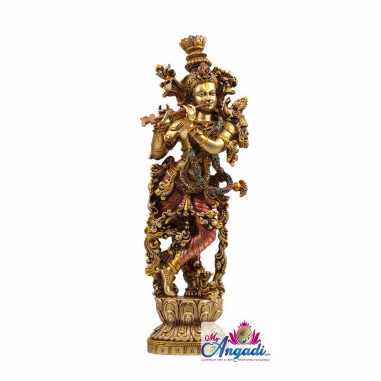 Radha Krishna Pair Standing Fine Metal Finish Statue