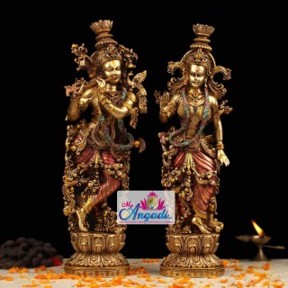 Radha Krishna Pair Standing Fine Metal Finish Statue