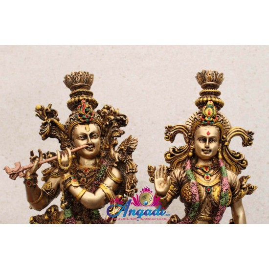 Radha Krishna Pair Standing Fine Metal Finish Statue