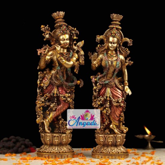 Radha Krishna Pair Standing Fine Metal Finish Statue Radha Krishna Pair Standing Fine Metal Finish Statue