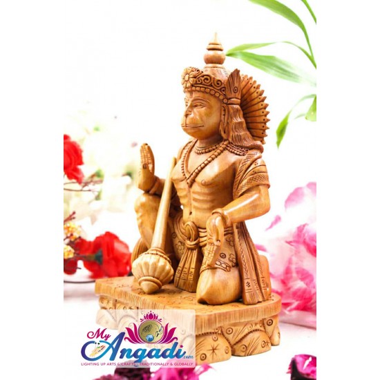 Hanuman Sitting - Wooden Statue