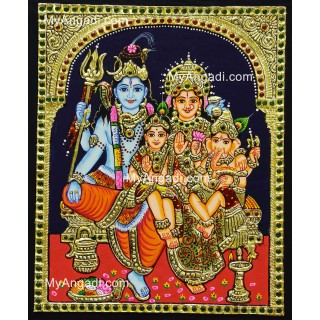 Shiva Family Paarvathi Ganesh Murugan Tanjore Painting