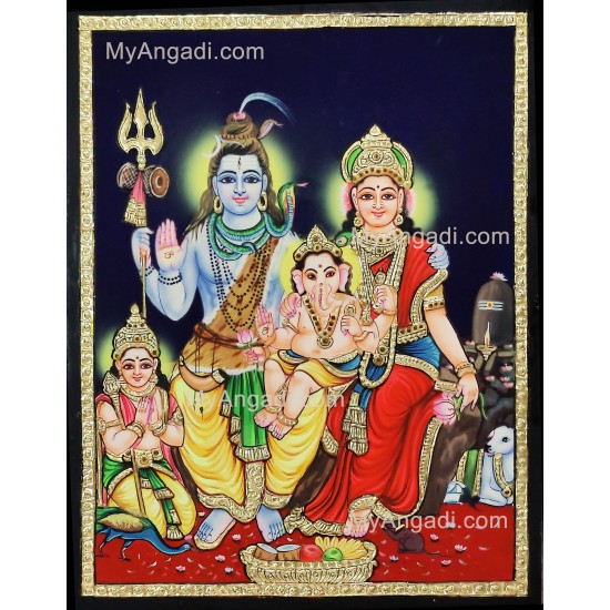 Shiva Family Paarvathi Ganesh Murugan Tanjore Painting