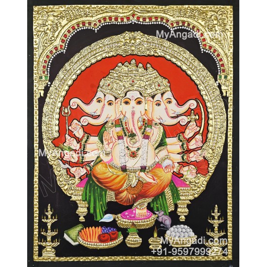 Panchamuga Ganesha Tanjore Painting Panchamuga Ganesha Tanjore Painting