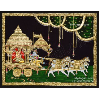 Geetha Saaram Tanjore Painting, Geetha Saram Tanjore Painting, Krishna Arjuna Chariot Tanjore Painting