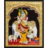 Flute Krishna With Cow and Calf Tanjore Painting