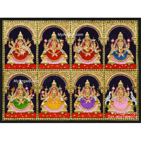 Ashta Lakshmi Tanjore Painting, AshtaLakshmi Tanjore Painting