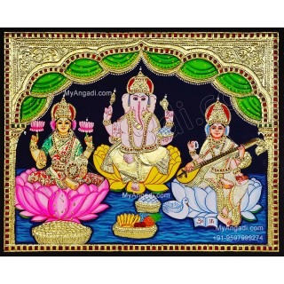 3 Panel Lakshmi  Ganesha Saraswathi  Tanjore Painting