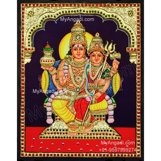 3D Shivan Parvathi Tanjore Painting