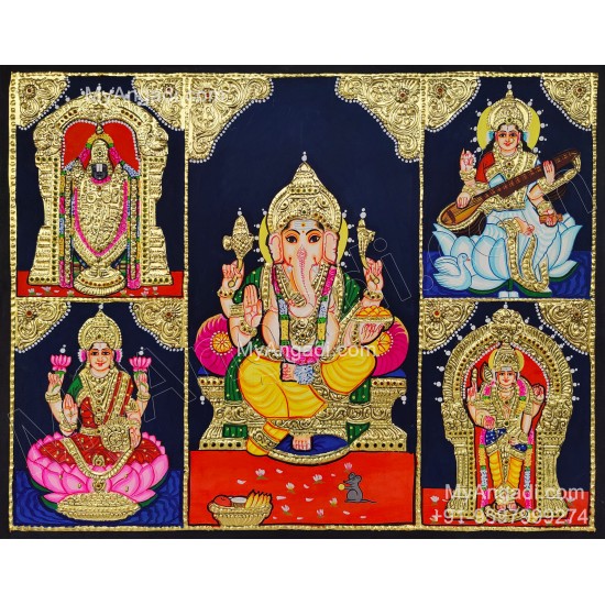 Panel Balaji Lakshmi Murugan Ganesha Saraswathi Tanjore Painting Panel Balaji Lakshmi Murugan Ganesha Saraswathi Tanjore Painting