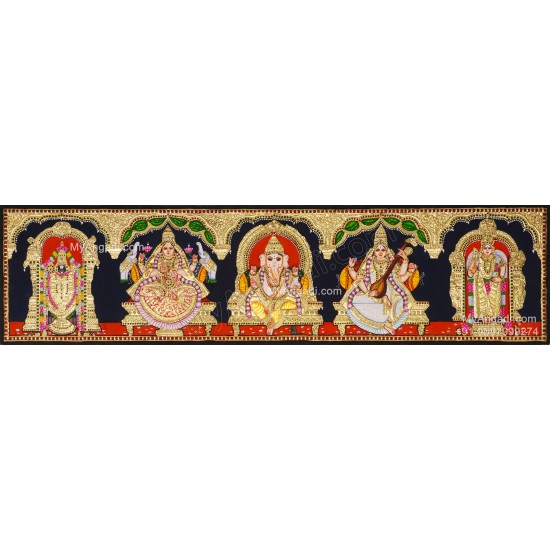 5 Panel Balaji Lakshmi Murugan Ganesha Saraswathi Tanjore Painting