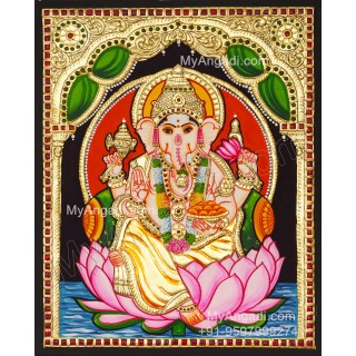 Ganesha On Lotus Tanjore Paintings