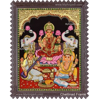 Ganesha Lakshmi Saraswathi Tanjore Painting
