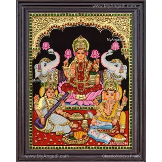Ganesha Lakshmi Saraswathi Tanjore Painting