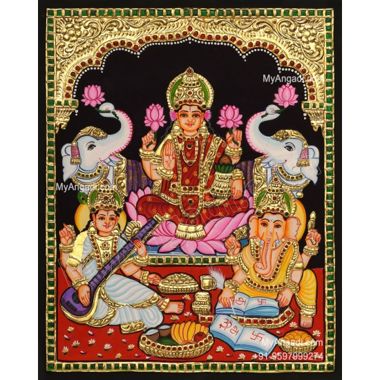 Ganesha Lakshmi Saraswathi Tanjore Painting