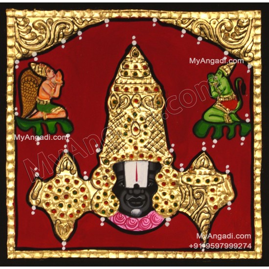 Balaji with Garudan and Hanuman Tanjore Painting
