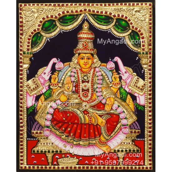 Gajalakshmi 3d Embossed Tanjore Painting